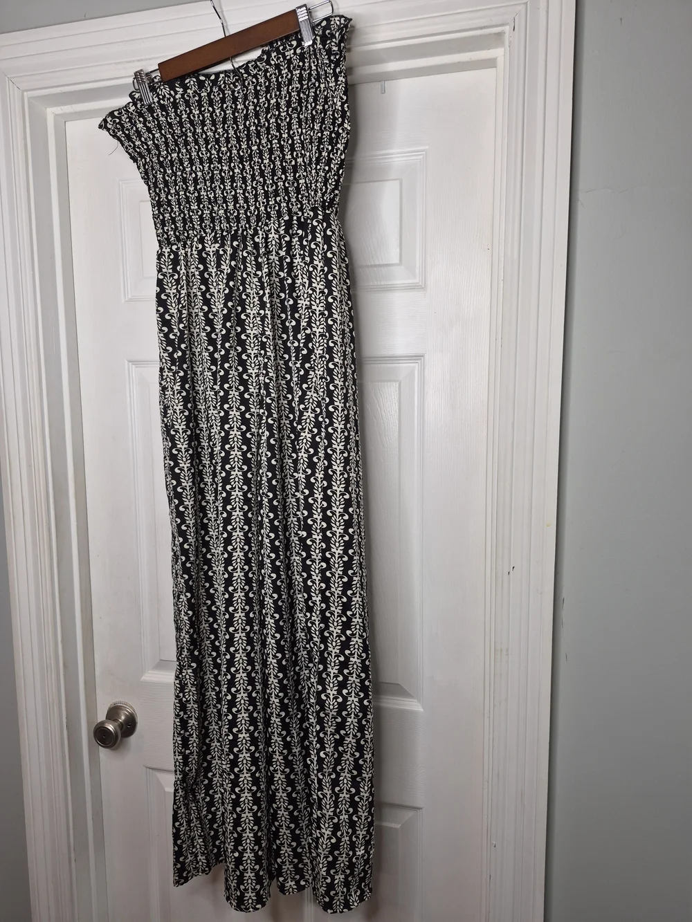 Hint Of Blush Black Strapless Smocked Wide-Leg Jumpsuit with White Pattern XL NW